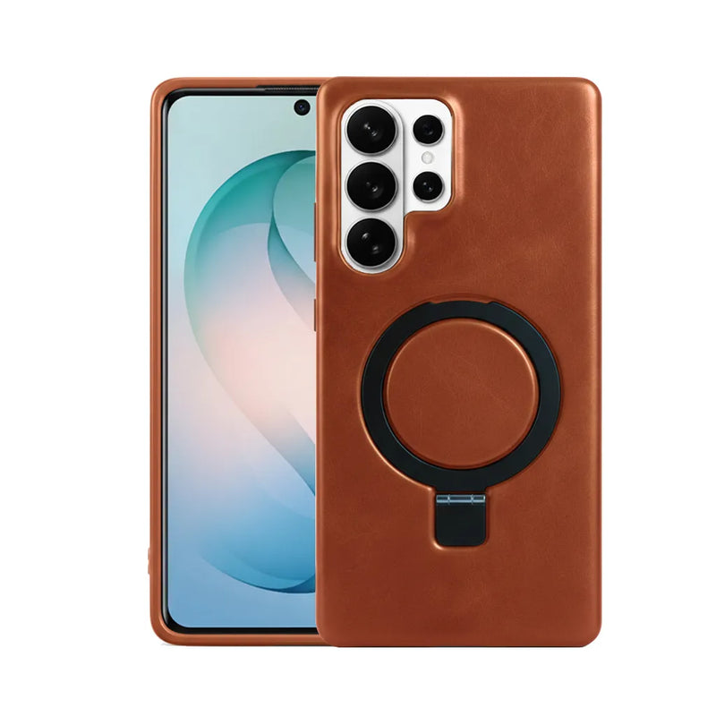 Samsung Galaxy S26 Ultra Full-Grain Oil Wax Kickstand Leather Case (Brown)