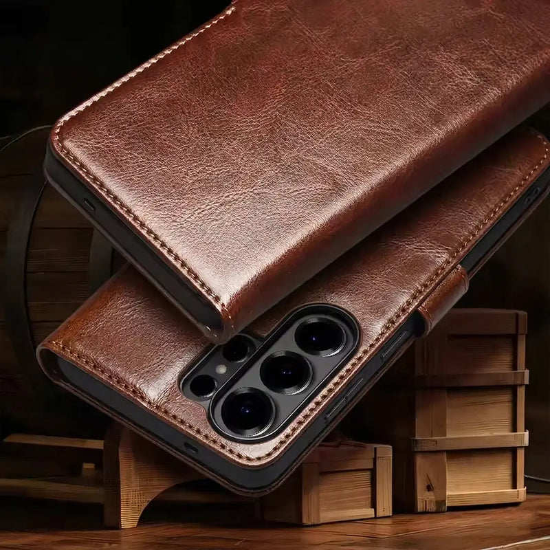 Samsung Galaxy S26 Ultra Business Style Genuine Leather Wallet Case (Brown) for s26 ultra