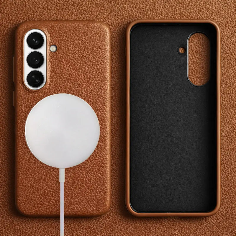 Samsung Galaxy S26 Full-Grain Premium Genuine Leather Case (Brown) + MagSafe charging