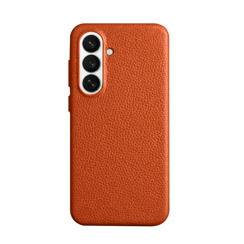 Samsung Galaxy S26 Plus Full Coverage Premium Genuine Leather Case (Orange) + MagSafe