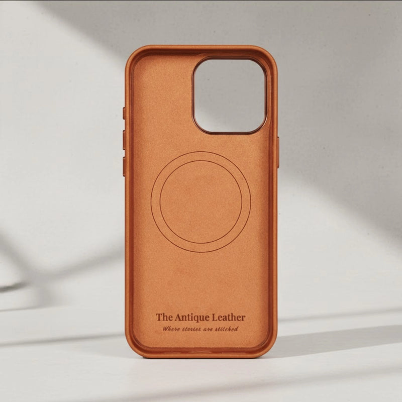 brown iPhone 16 Pro Max leather case inside