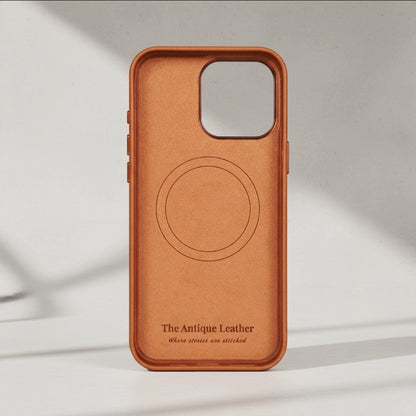 brown iPhone 16 Pro leather case inside