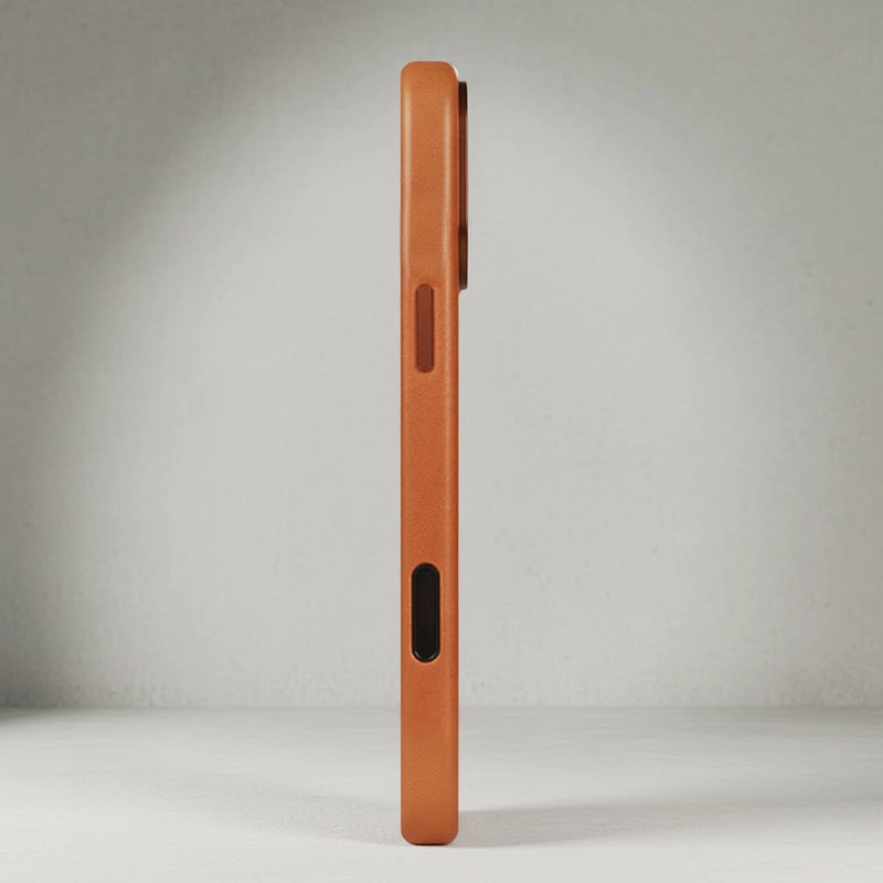 brown iPhone 16 Pro sleather case side view