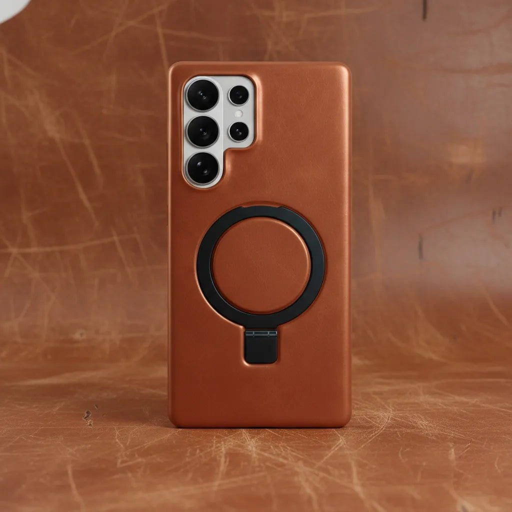 Samsung Galaxy S26 Ultra Full-Grain Oil Wax Kickstand Leather Case (Brown) + MagSafe outlook