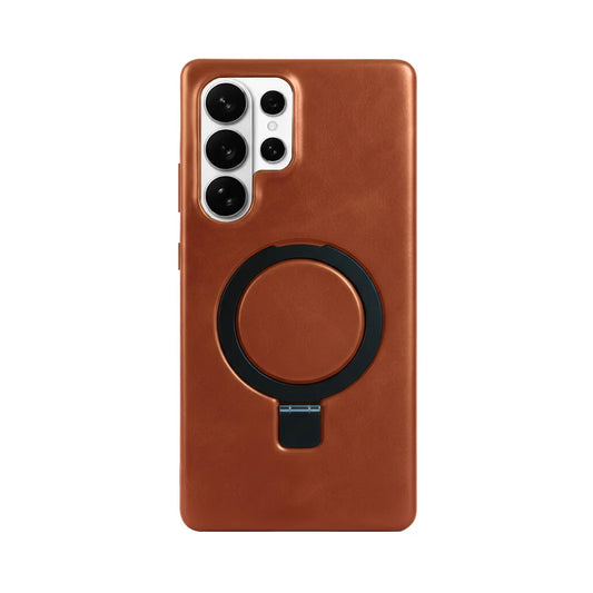 Samsung Galaxy S26 Ultra Full-Grain Oil Wax Kickstand Leather Case (Brown) + MagSafe