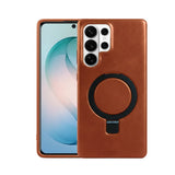 Samsung Galaxy S26 Ultra Full-Grain Oil Wax Kickstand Leather Case (Brown)