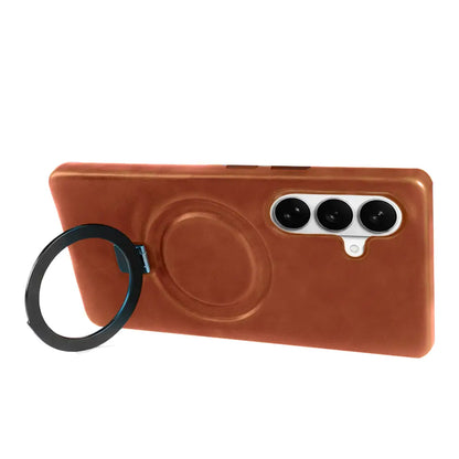 Samsung Galaxy S26 Plus Full-Grain Oil Wax Kickstand Leather Case (Brown) + MagSafe support