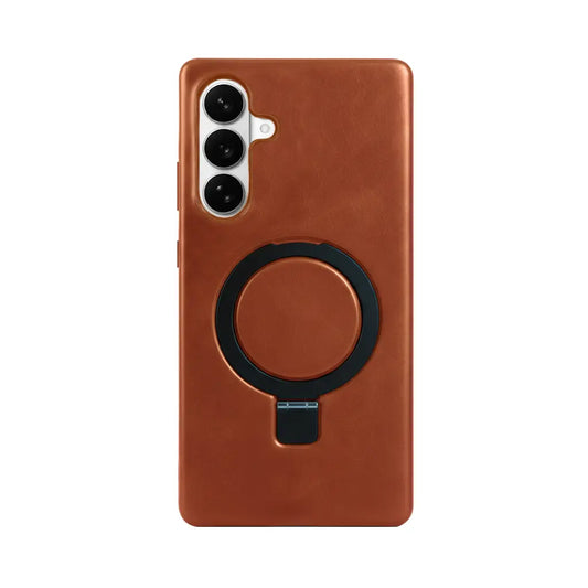 Samsung Galaxy S26 Plus Full-Grain Oil Wax Kickstand Leather Case (Brown) + MagSafe