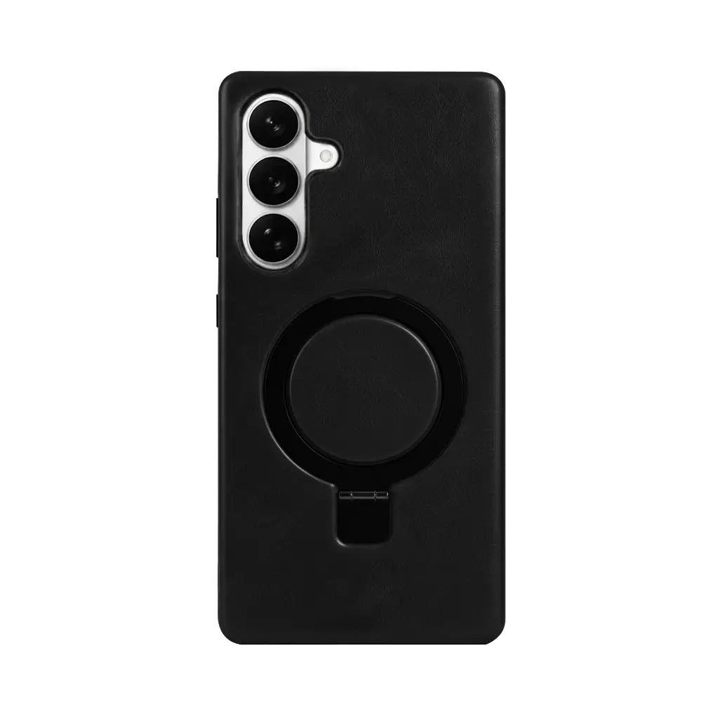 Samsung Galaxy S26 Full-Grain Oil Wax Kickstand Leather Case (Black) + MagSafe