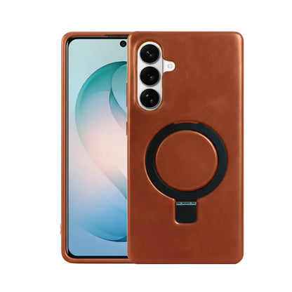 Samsung Galaxy S26 Full-Grain Oil Wax Kickstand Leather Case (Brown) + MagSafe charging