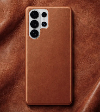 Samsung Galaxy S26 Ultra Full-Grain Oil Wax Full Wrapped Leather Case (Brown) + MagSafe outlook