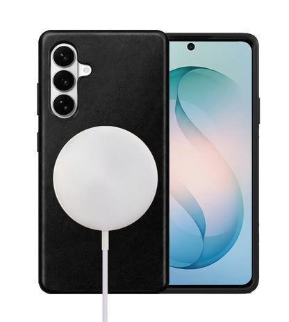 Samsung Galaxy S26 Plus Full-Grain Oil Wax Full Wrapped Leather Case (Black) + MagSafe charging
