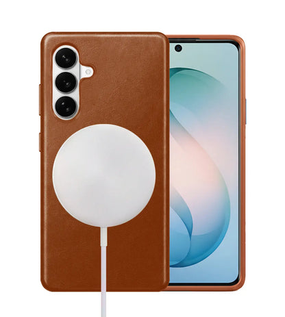Samsung Galaxy S26 Full-Grain Oil Wax Full Wrapped Leather Case (Brown) + MagSafe charging