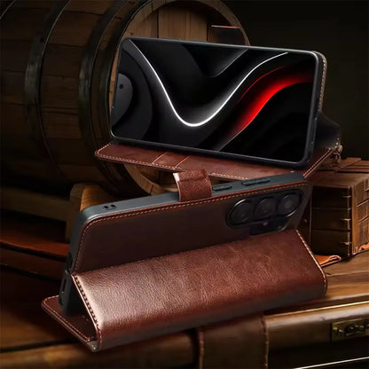 Samsung Galaxy S26 Ultra Business Style Genuine Leather Wallet Case (Brown) fold system