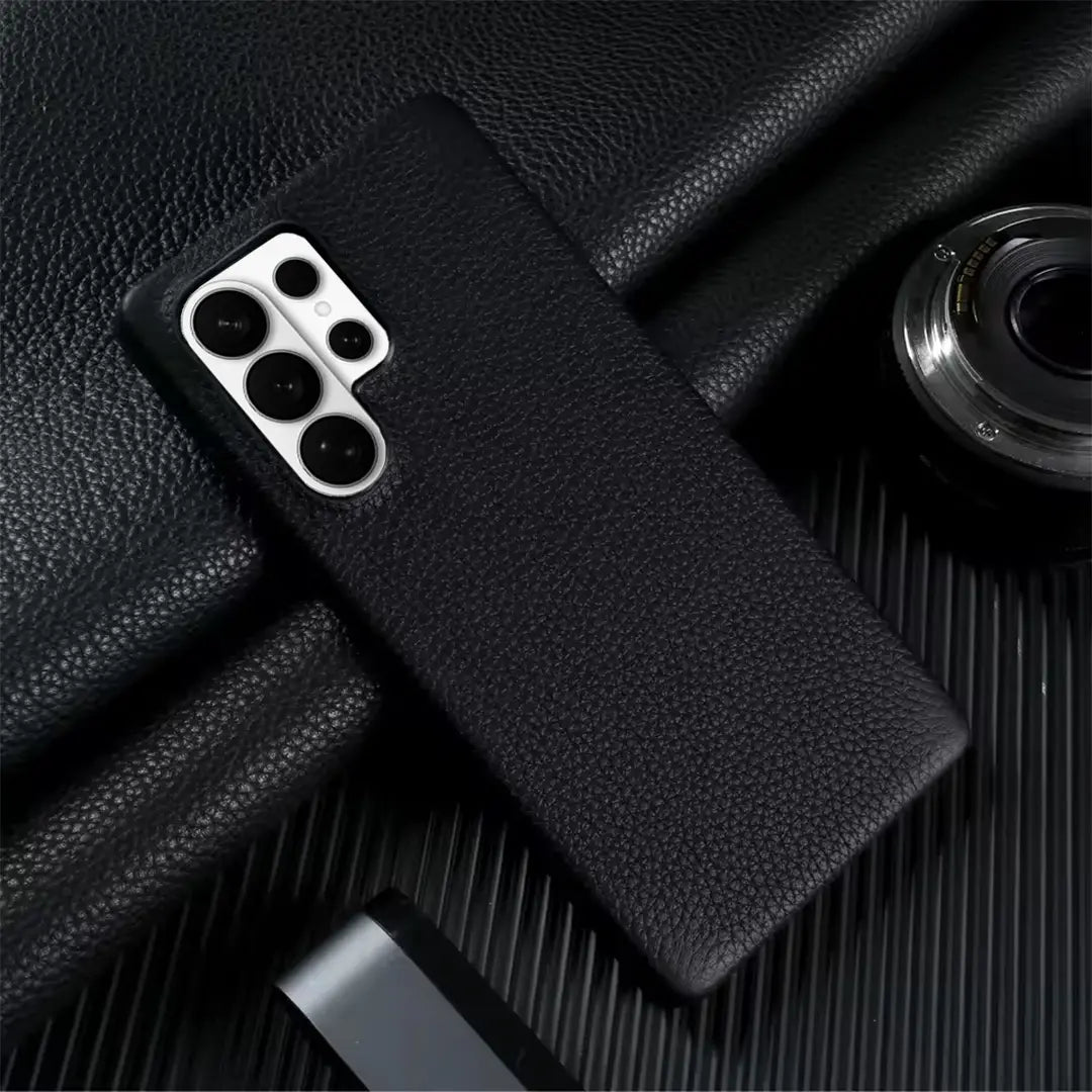 galaxy s26 ultra pebble leather case black color