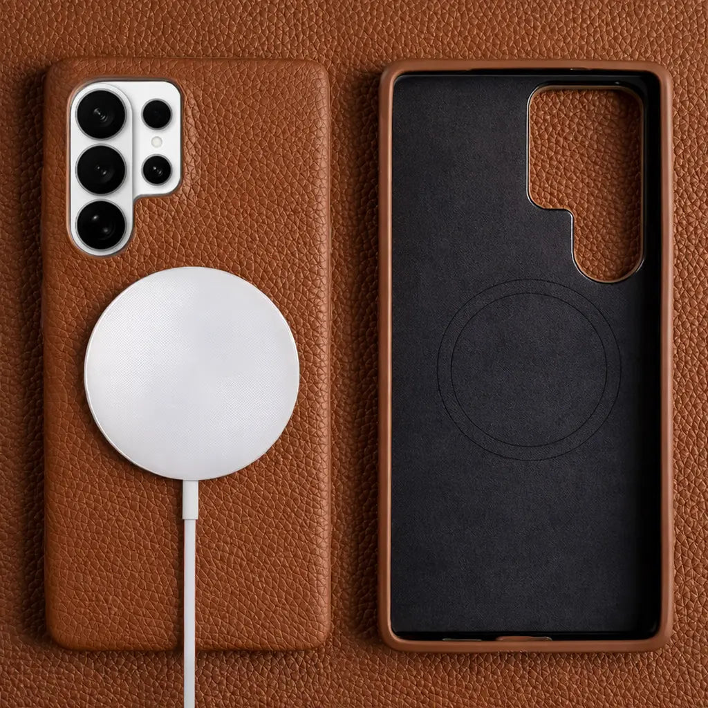 Samsung Galaxy S26 Ultra Full-Grain Premium Genuine Leather Case (Brown) + MagSafe charging