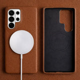 Samsung Galaxy S26 Ultra Full-Grain Premium Genuine Leather Case (Brown) + MagSafe charging