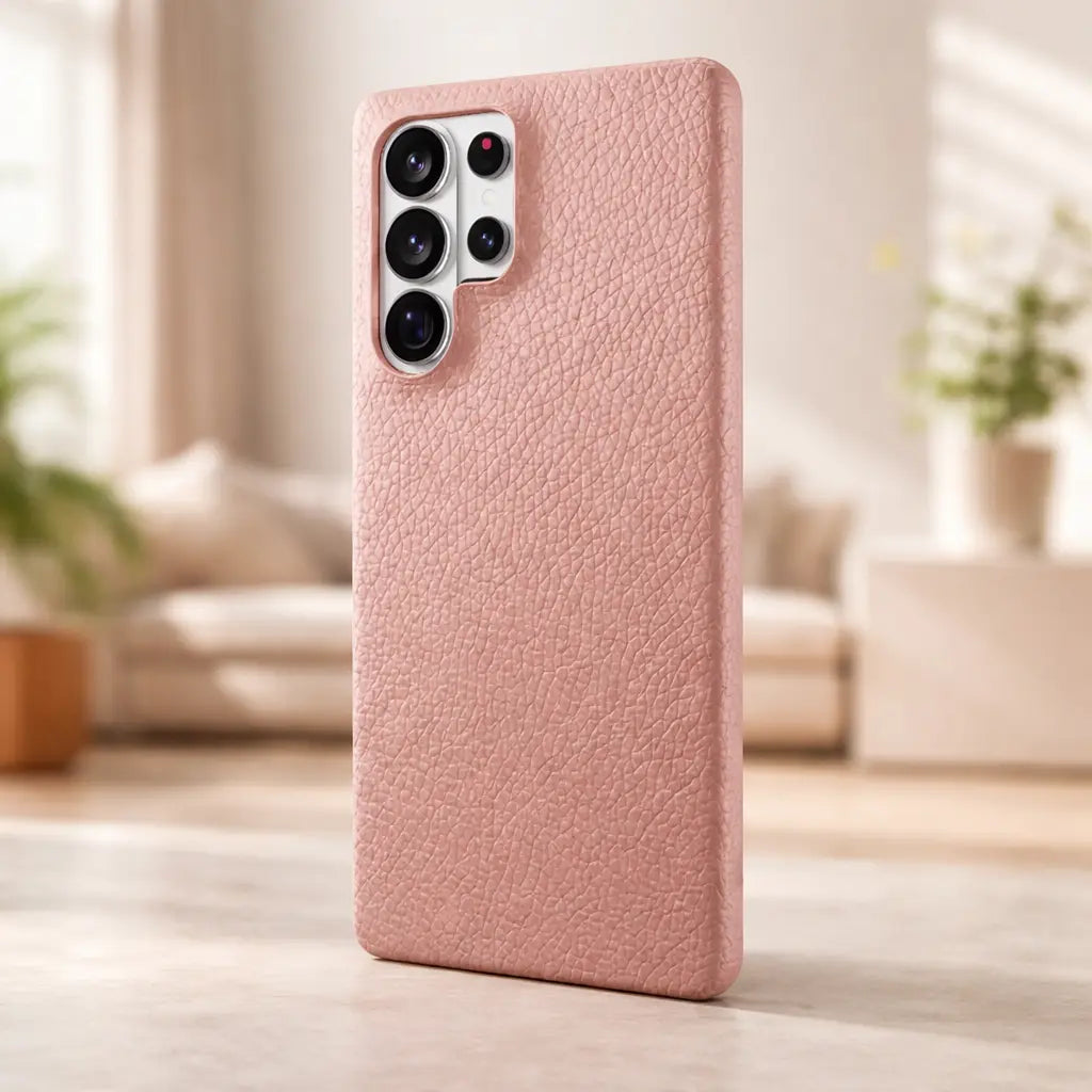 Samsung Galaxy S26 Ultra Full-Grain Premium Genuine Leather Case (Pink) + MagSafe charging