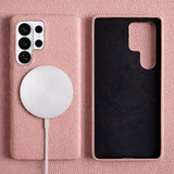 Samsung Galaxy S26 Ultra Full-Grain Premium Genuine Leather Case (Pink) + MagSafe compatible