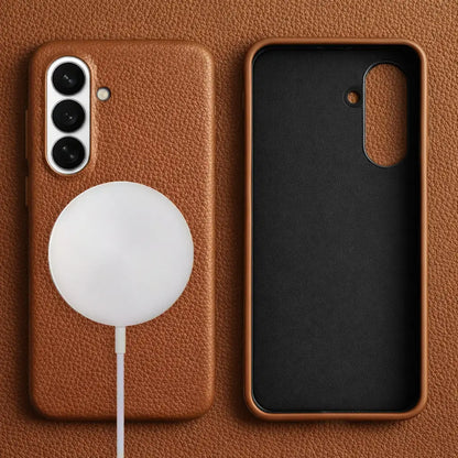 Samsung Galaxy S26 Plus Full-Grain Premium Genuine Leather Case (Brown) + MagSafe charging