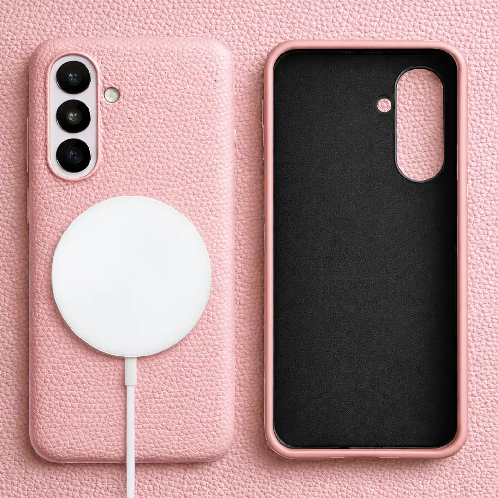Samsung Galaxy S26 Plus Full-Grain Premium Genuine Leather Case (Pink) + MagSafe charging