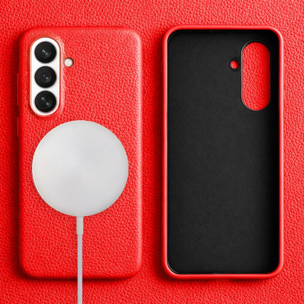 Samsung Galaxy S26 Plus Full-Grain Premium Genuine Leather Case (Red) + MagSafe charging