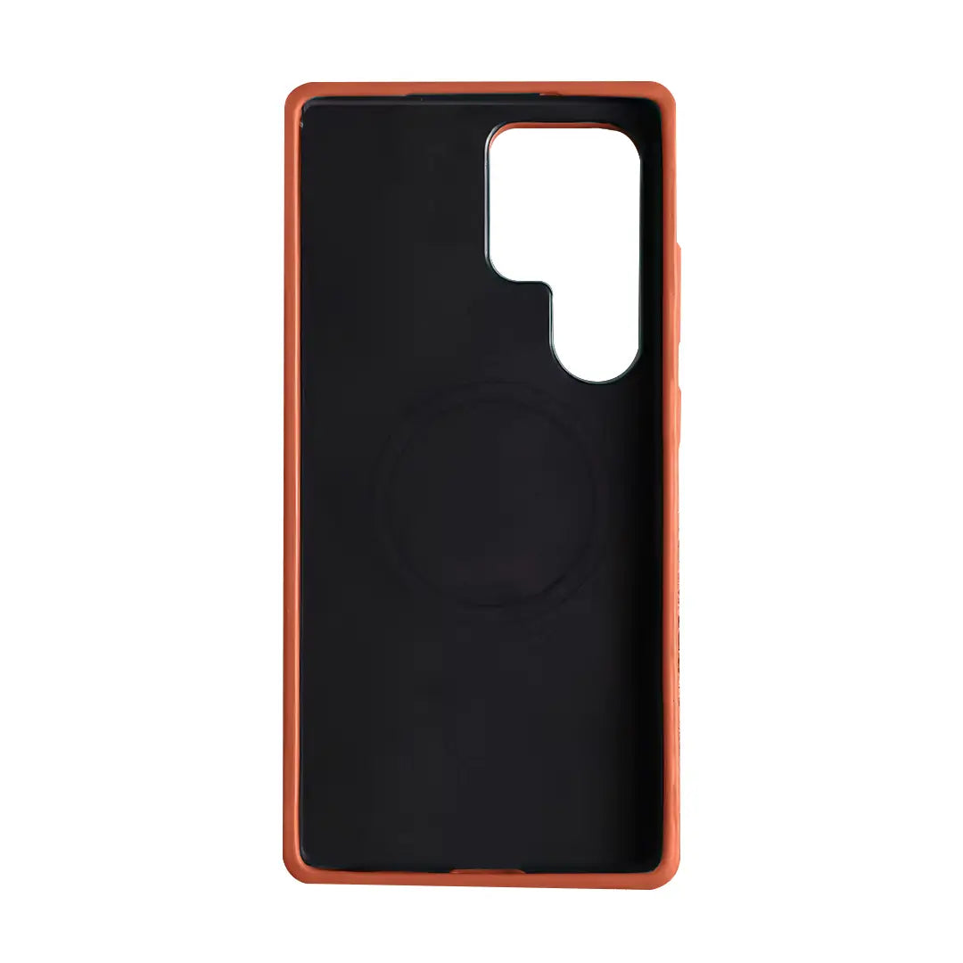 Samsung Galaxy S26 Ultra Full Coverage Premium Genuine Leather Case (Orange) + MagSafe fabric laing