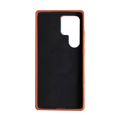 Samsung Galaxy S26 Ultra Full Coverage Premium Genuine Leather Case (Orange) + MagSafe fabric laing