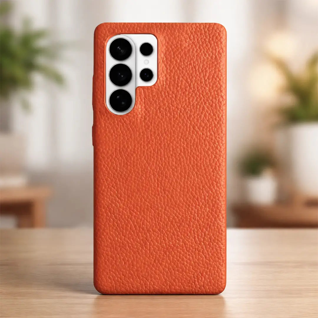 Samsung Galaxy S26 Ultra Full Coverage Premium Genuine Leather Case (Orange) + MagSafe outdoor look
