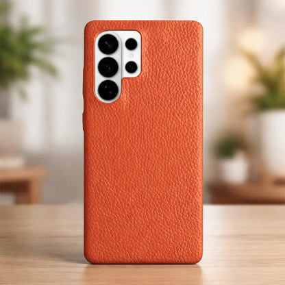 Samsung Galaxy S26 Ultra Full Coverage Premium Genuine Leather Case (Orange) + MagSafe outdoor look