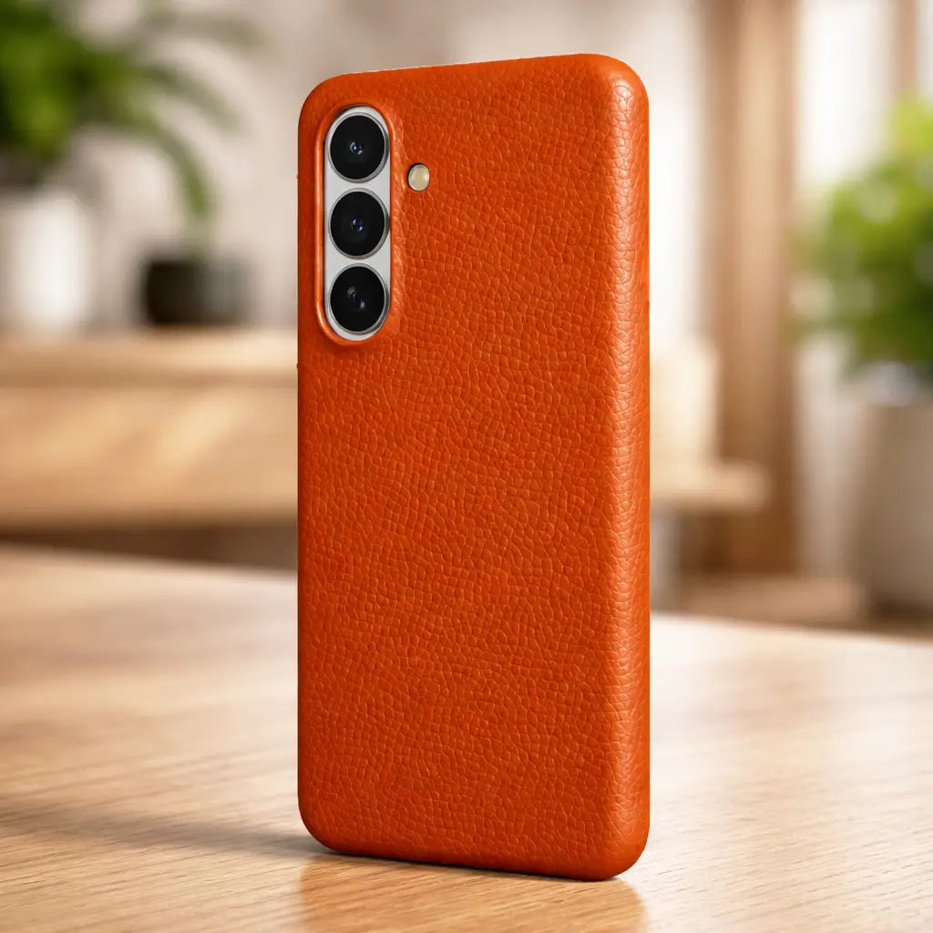 Samsung Galaxy S26 Plus Full Coverage Premium Genuine Leather Case (Orange) + MagSafe outdoor look