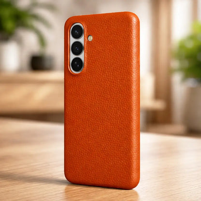 Samsung Galaxy S26 Plus Full Coverage Premium Genuine Leather Case (Orange) + MagSafe outdoor look