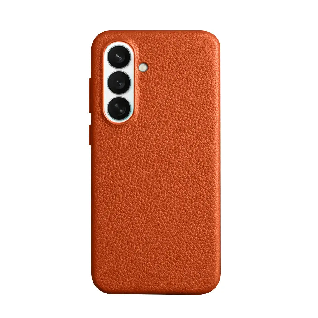 Samsung Galaxy S26 Plus Full Coverage Premium Genuine Leather Case (Orange) + MagSafe