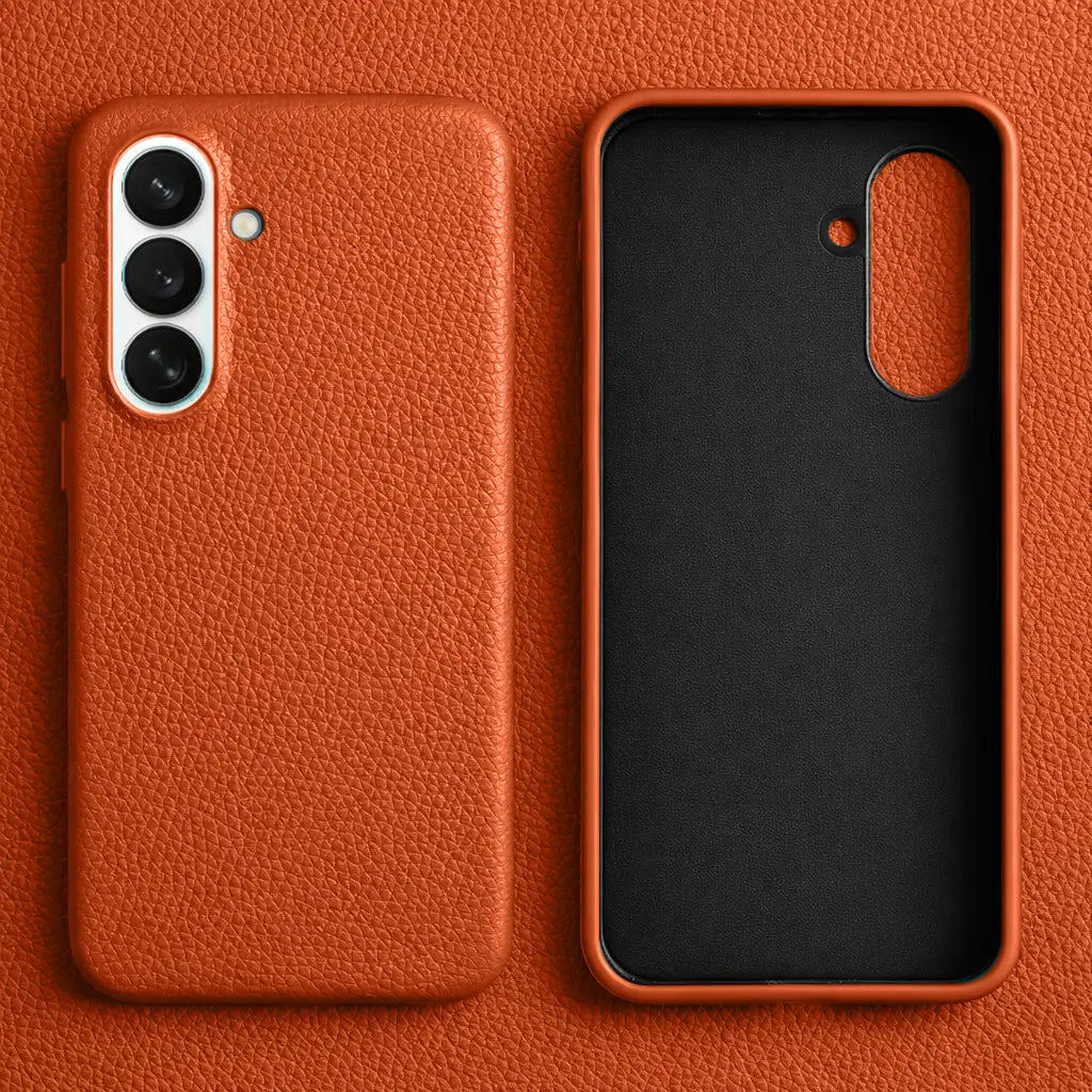 Samsung Galaxy S26 Full Coverage Premium Genuine Leather Case (Orange) + MagSafe charging
