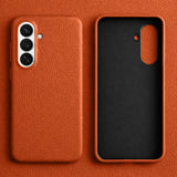 Samsung Galaxy S26 Full Coverage Premium Genuine Leather Case (Orange) + MagSafe charging
