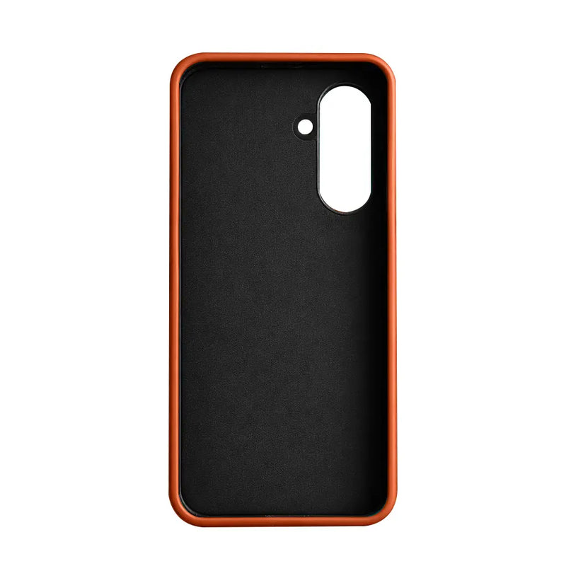 Samsung Galaxy S26 Full Coverage Premium Genuine Leather Case (Orange) + MagSafe fabric laing