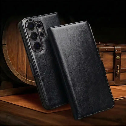 Samsung Galaxy S26 Ultra Business Style Genuine Leather Wallet Case (Black) slim fiit