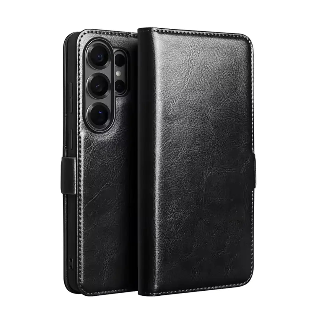 Samsung Galaxy S26 Ultra Business Style Genuine Leather Wallet Case (Black)