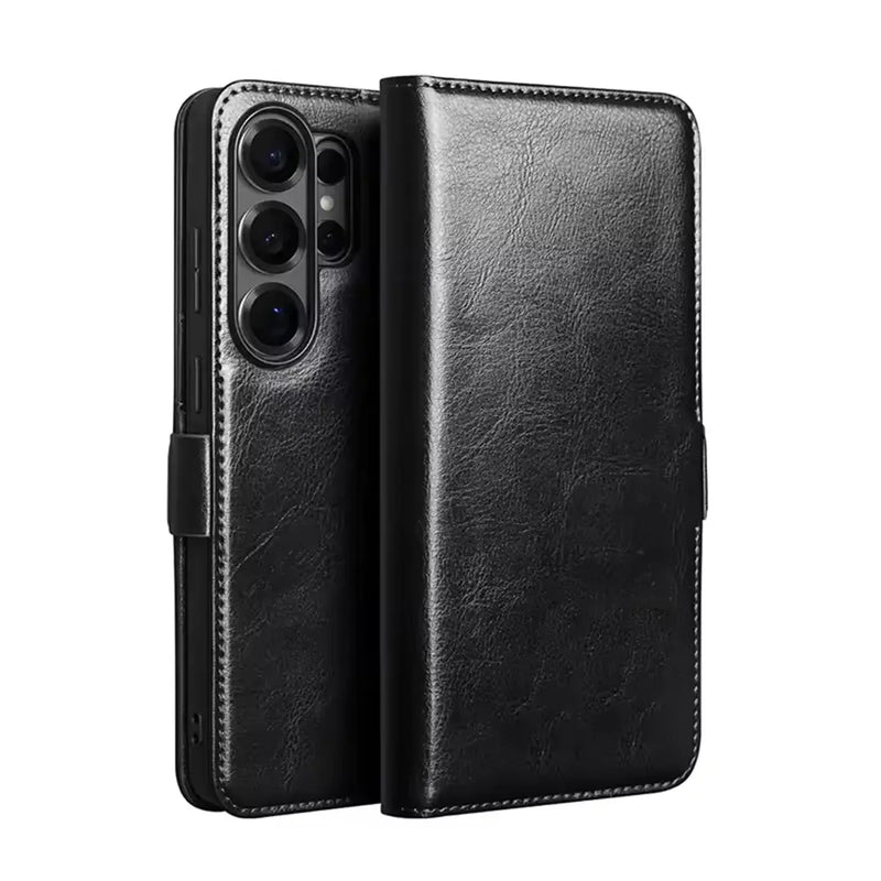 Samsung Galaxy S26 Ultra Business Style Genuine Leather Wallet Case (Black)