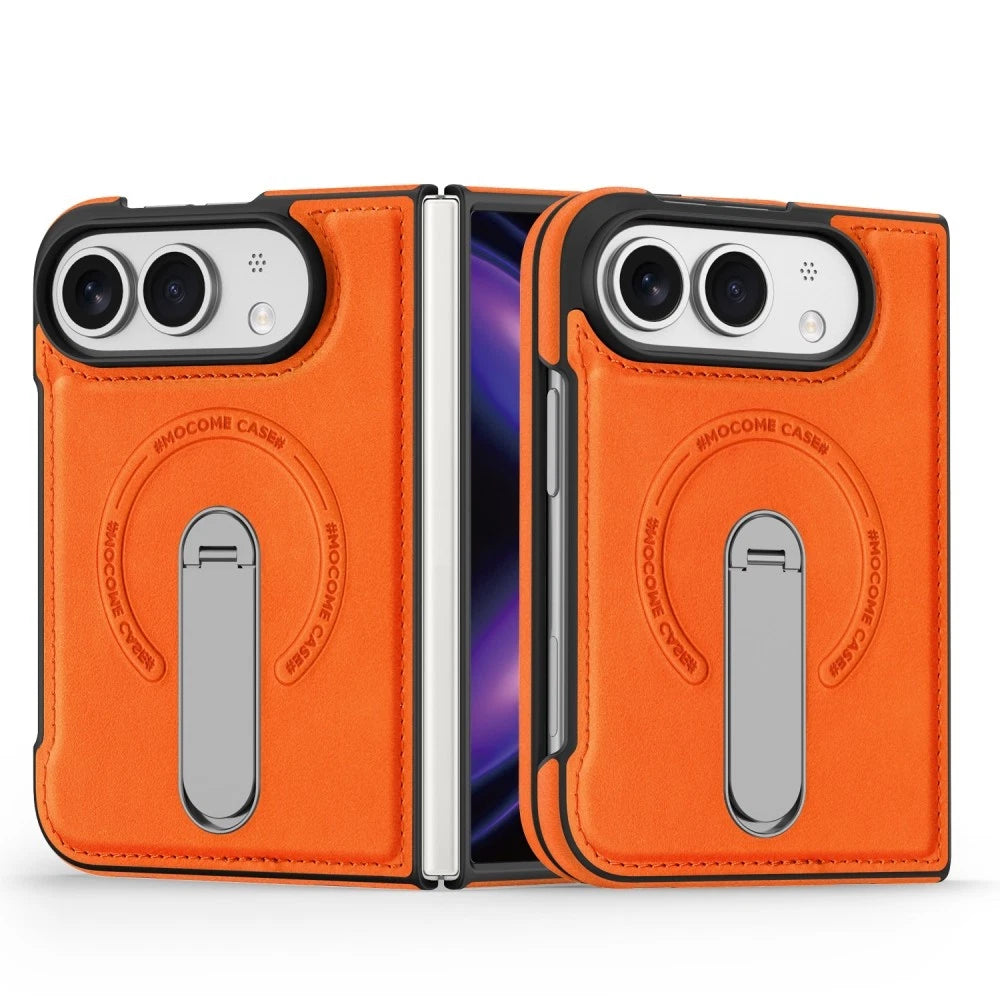 iPhone Duo | Leather Magnetic Stand Case - Orange