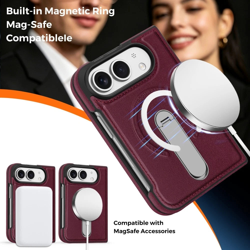 iPhone Duo | Leather Magnetic Stand Case - Cherry Red