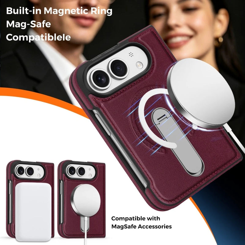 iPhone Duo | Leather Magnetic Stand Case - Cherry Red