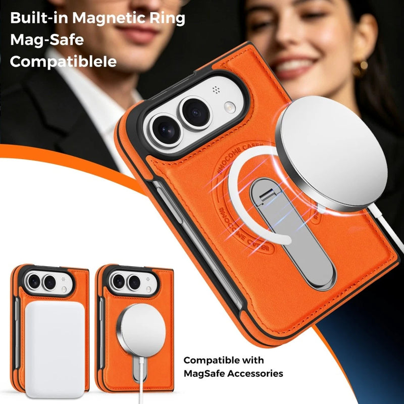iPhone Duo | Leather Magnetic Stand Case - Orange