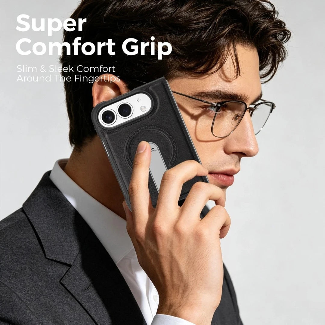 iPhone Duo | Leather Magnetic Stand Case - Black