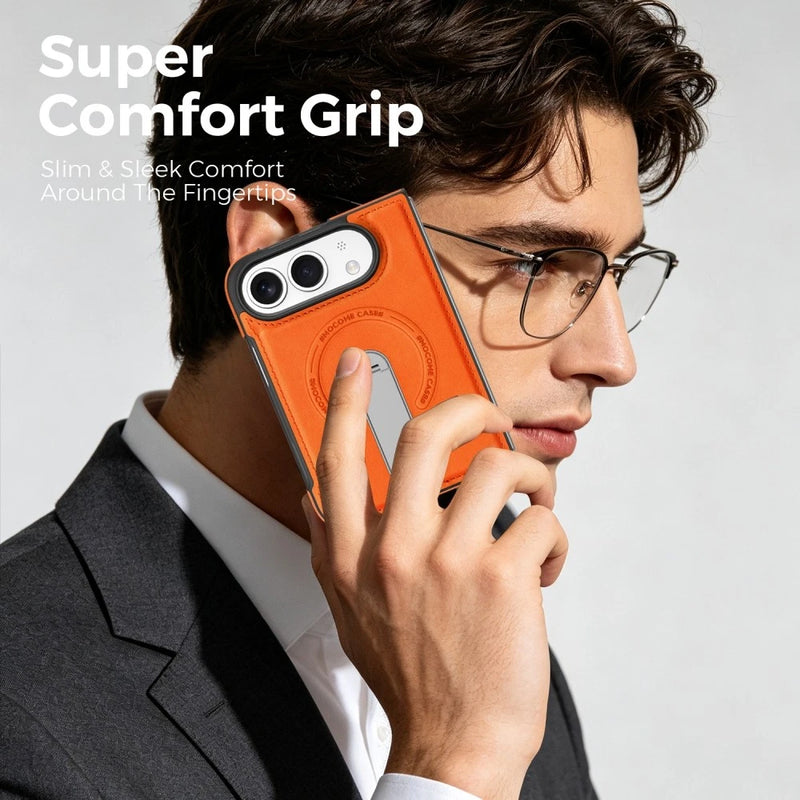iPhone Duo | Leather Magnetic Stand Case - Orange