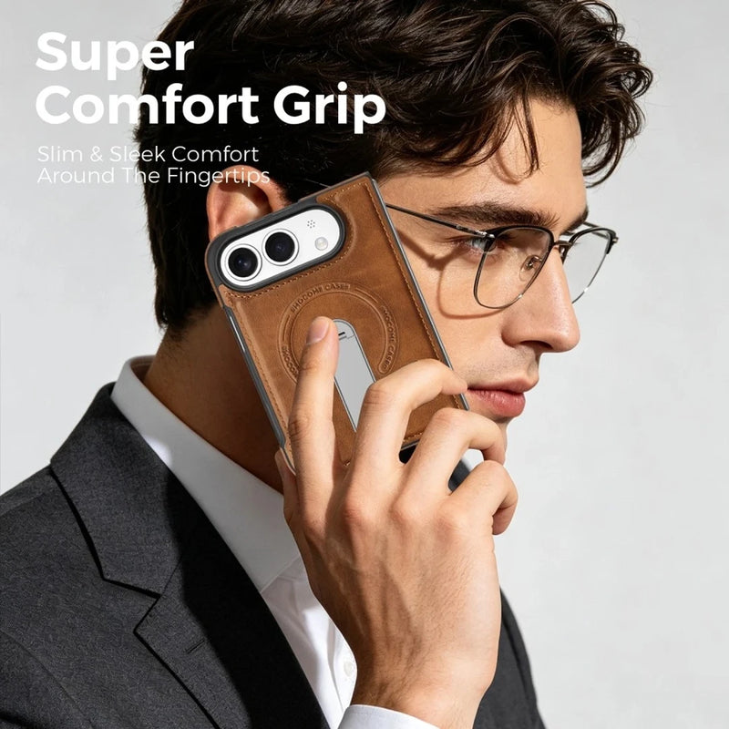 iPhone Duo | Leather Magnetic Stand Case - Brown