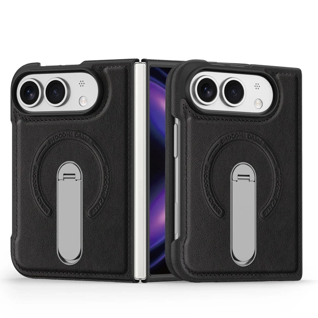 iPhone Duo | Leather Magnetic Stand Case - Black