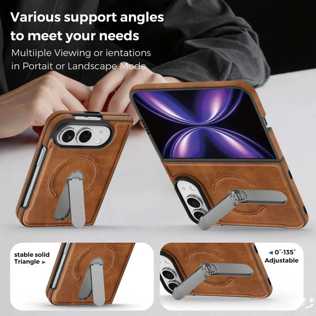 iPhone Duo | Leather Magnetic Stand Case - Brown