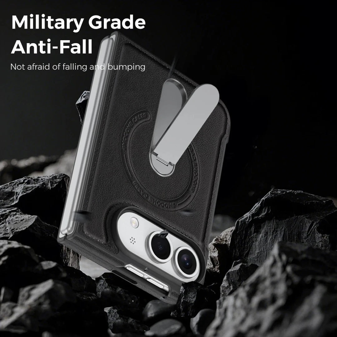 iPhone Duo | Leather Magnetic Stand Case - Black