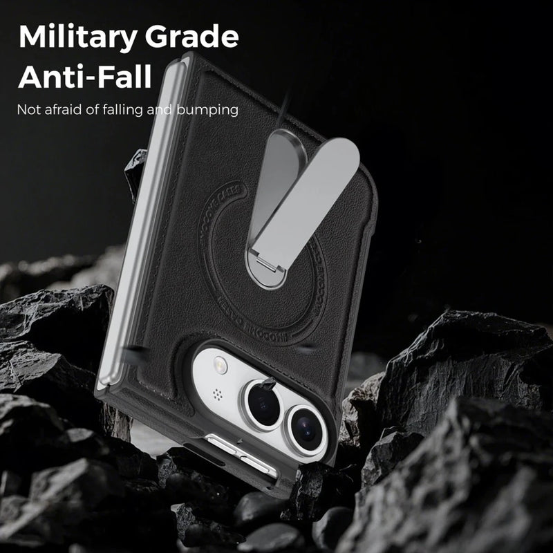 iPhone Duo | Leather Magnetic Stand Case - Black